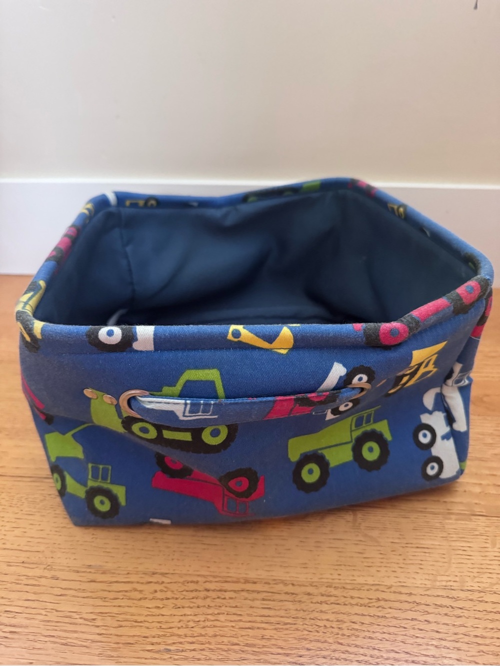 Blue Kids Fabric Storage Bin with Tractor Print